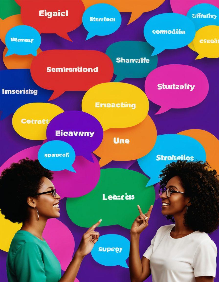 A dynamic scene showcasing diverse individuals communicating passionately in a digital space, with colorful speech bubbles representing ideas and strategies floating around them. The background features interconnected lines symbolizing the Elxic Network, pulsating with energy and creativity. Use vibrant colors to convey empowerment and connection, emphasizing inclusivity and collaboration. super-realistic. vibrant colors. 3D.